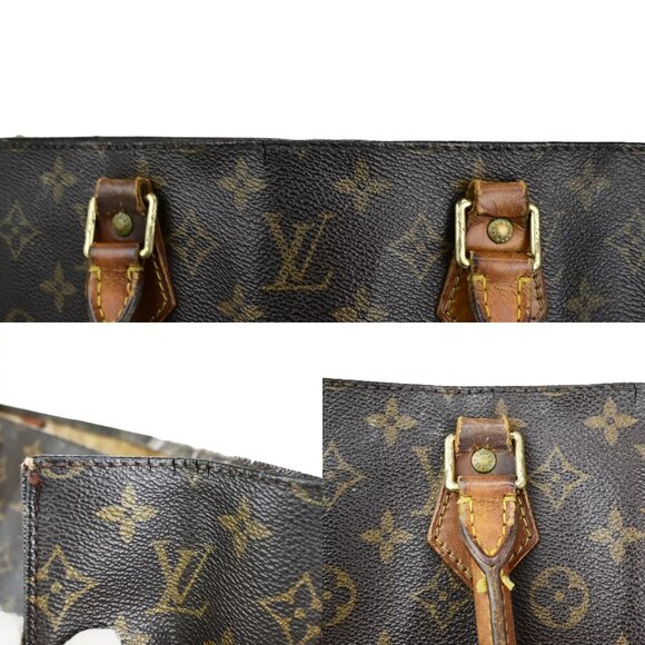 LOUIS VUITTON Logo Sac Plat Hand Tote Bag Monogram Leather Brown - Picture 9 of 16